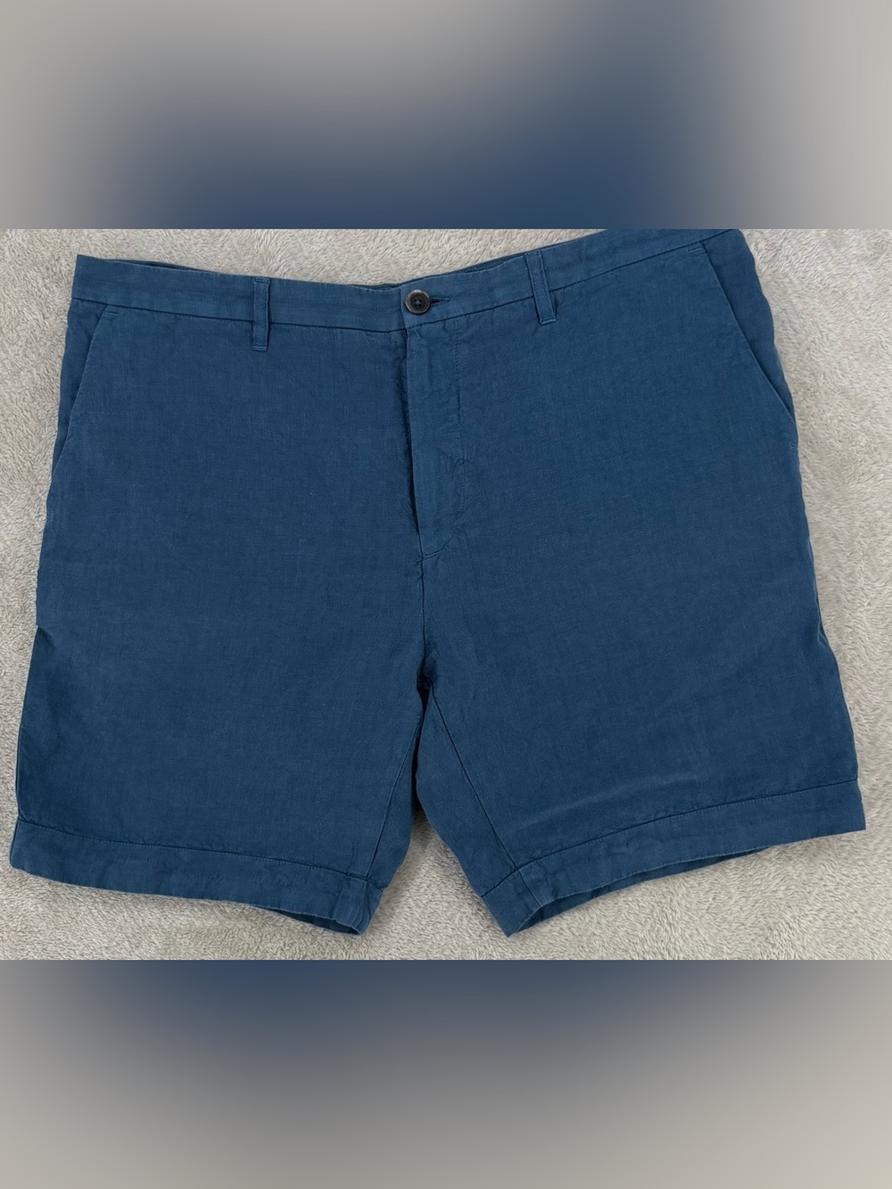 *120% Lino Men’s Blue Linen Shorts Size 52 Italian Luxury Casual Shorts*